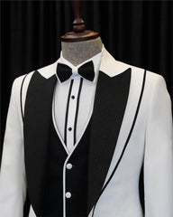 Classic White Three-Piece Shawl Lapel Wedding Suit