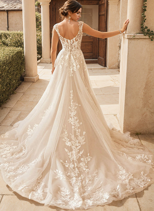 Bohemian V-Neck Bridal Gown Featuring Illusion Back