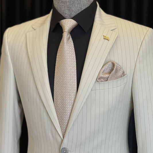 Corey White Striped Notched Lapel Business Suit