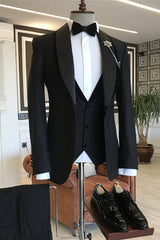 Antoine Black Shawl Lapel Three-Piece Wedding Suit