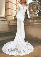 Long Sleeves Lace/Elastic Satin Wedding Dresses - Trumpet/Mermaid