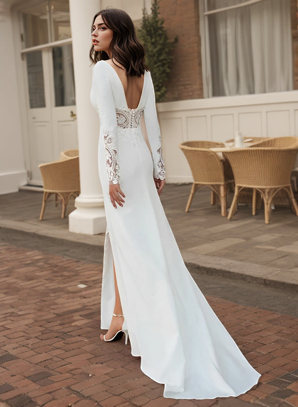 Elegant Lace Long Sleeves Wedding Dress With Front Split