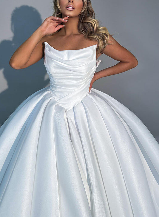 Strapless Sleeveless Sweep Train Wedding Dresses