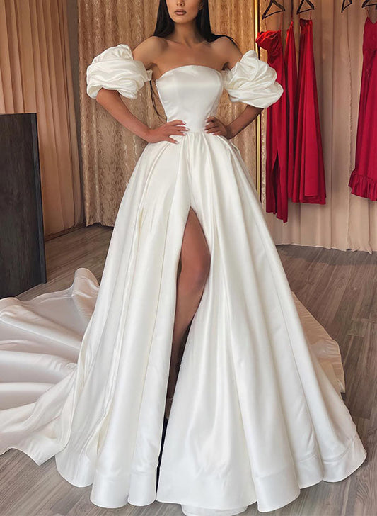 Strapless Sleeveless Court Train A-Line Wedding Dresses