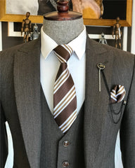 Berg Black Striped Three-Piece Peaked Lapel Business Suit