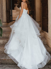 Sweetheart Sleeveless Tulle Wedding Dresses with Appliques Lace