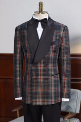 Brandon Black Plaid Double-Breasted Shawl Lapel Prom Suit