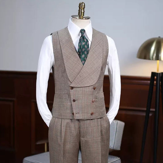 Boyce Khaki Plaid Notched Lapel Three-Piece Prom Suit