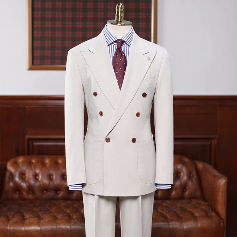 Borg Off-White Double-Breasted Peaked Lapel Prom Suit