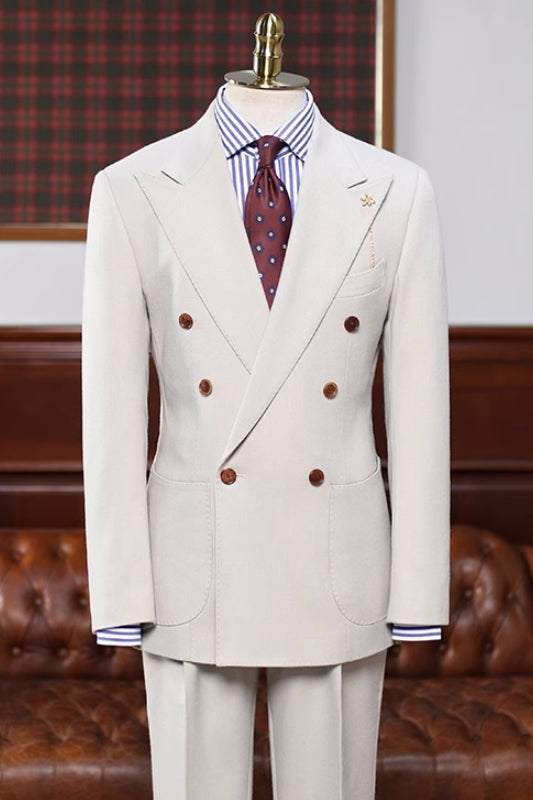 Borg Off-White Double-Breasted Peaked Lapel Prom Suit