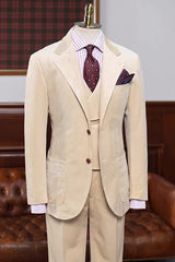 Channing Special Light Khaki Notched Lapel 3-Piece Velvet Prom Suit