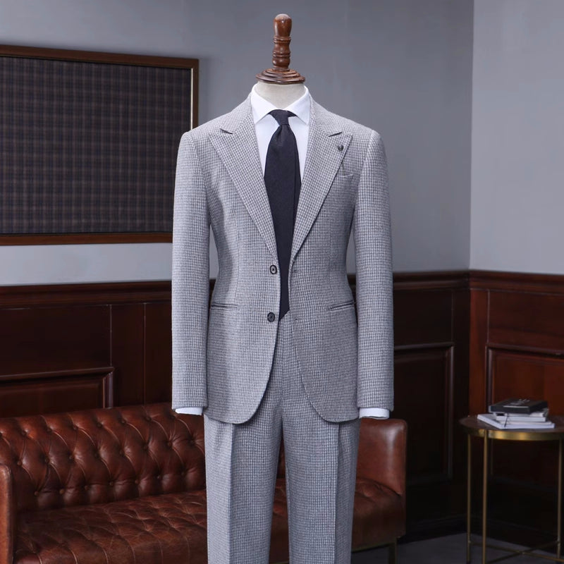 Cornelius Modern Gray Plaid Peaked Lapel Prom Suit