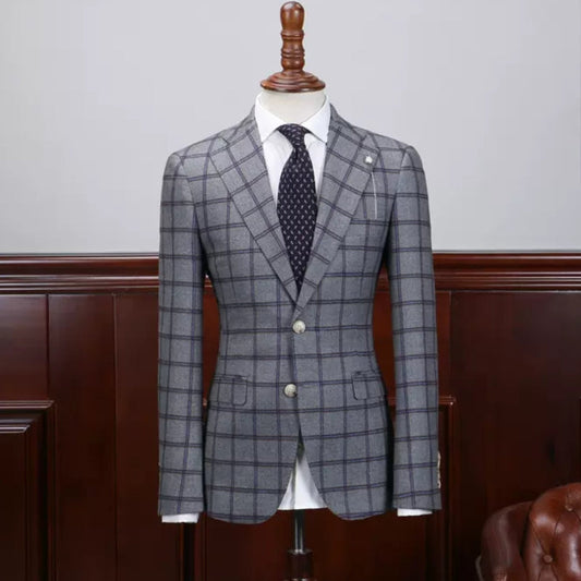 Darnell Gray Plaid Notched Lapel Business Suit for Men