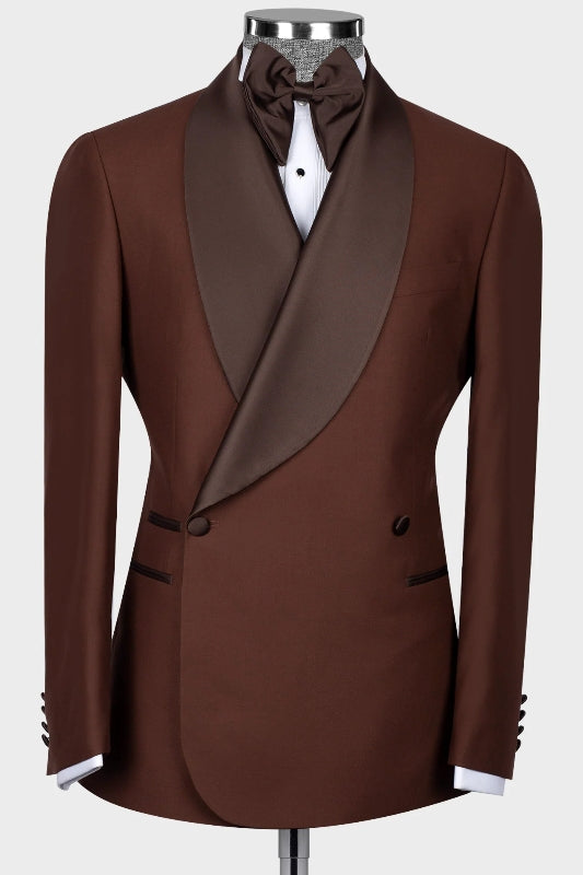 Guy Classical Coffee Shawl Lapel Double Breasted Wedding Suit