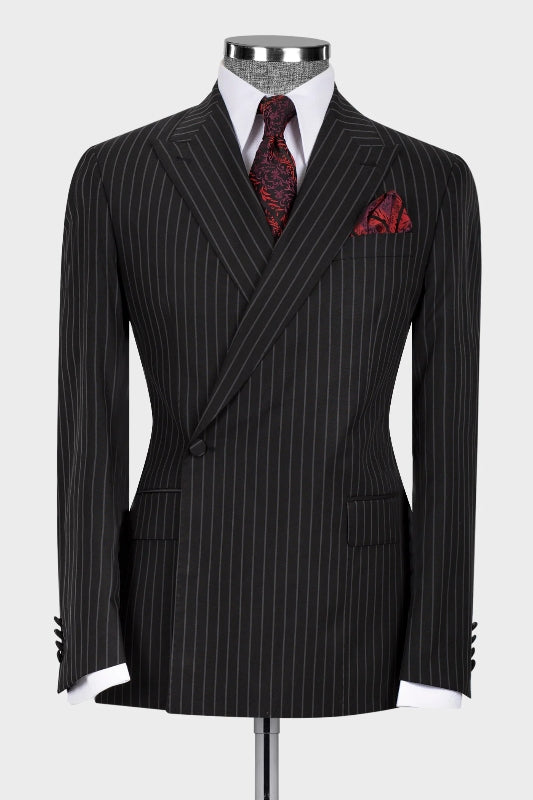 Harlan Formal Black Striped Peaked Lapel Bespoke Business Suit