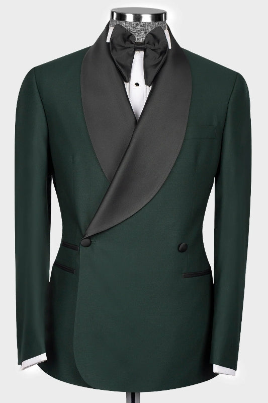 Hal Decent Dark Green Shawl Lapel Double Breasted Wedding Suit