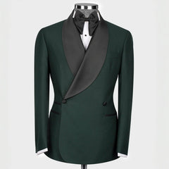 Hal Decent Dark Green Shawl Lapel Double Breasted Wedding Suit