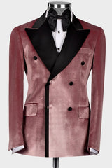 Harvey Newest Dusty Pink Peaked Lapel Double Breasted Velvet Prom Suit