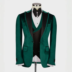 Hayden Dark Green Three-Piece Velvet Peaked Lapel Prom Suit