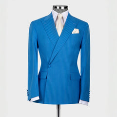 Harley Generous Blue Striped Peaked Lapel Bespoke Prom Suit