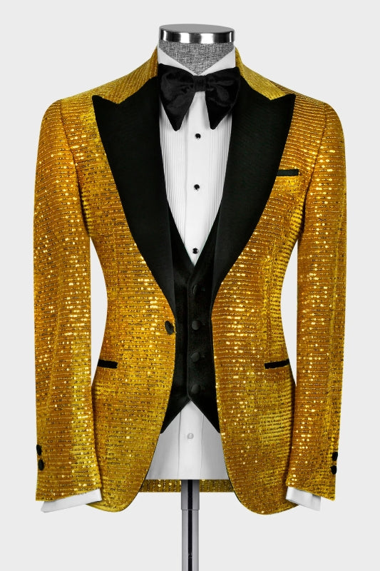 Hilary Gold Sequin Three-Piece Peaked Lapel Prom Suit