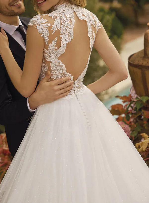 High Neck Sleeveless Lace/Tulle A-Line Wedding Dress With Back Hole