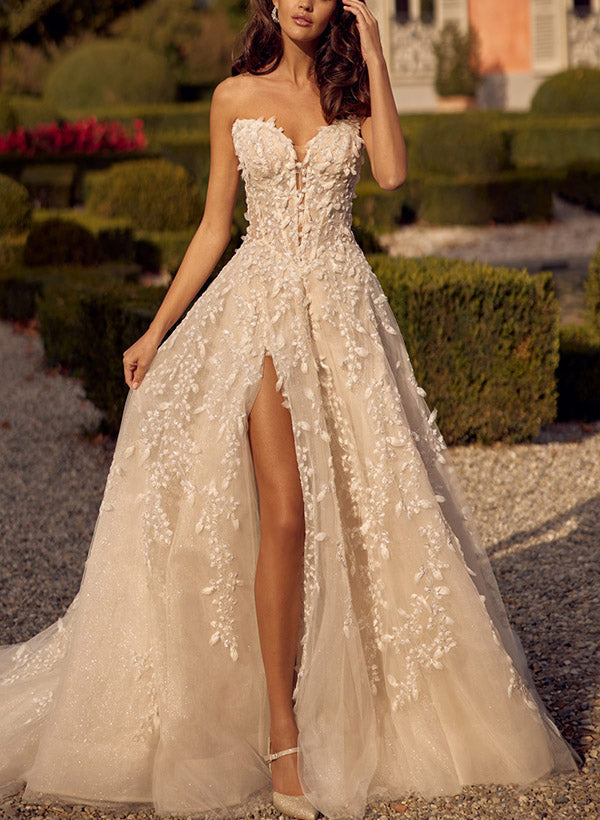 Sleeveless Lace Wedding Dresses With Appliques Lace