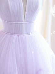 Purple A-Line Tulle Long Prom Dress Purple Evening Dress