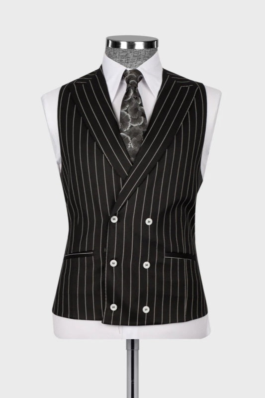 Chester Black Striped Peaked Lapel 3-Piece Business Men's Suit