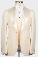 Jo Light Champagne Three-Piece Notched Lapel Wedding Suit for Men