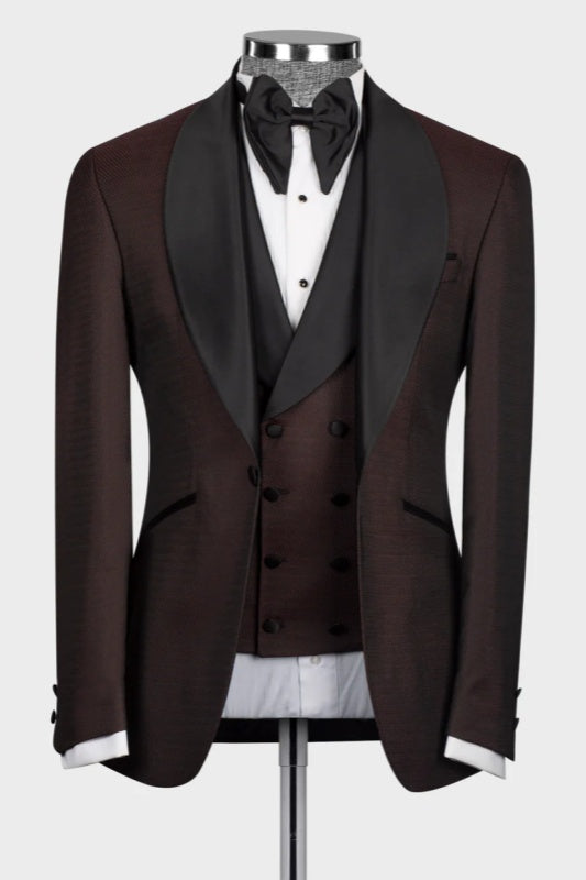 Warner Brown Shawl Lapel 3-Piece Wedding Men Suit