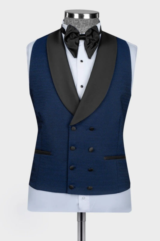 Alger Dark Blue Shawl Lapel 3-Piece Men's Wedding Suit