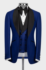 Don Royal Blue Three-Piece Shawl Lapel Wedding Suit for Men