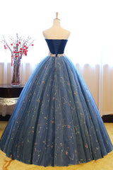 Blue Sweetheart Neck Tulle Long Prom Gown Blue Sweet 16 Dress