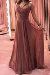 Simple V-Neck Chiffon Long Prom Dress Chiffon Formal Dress