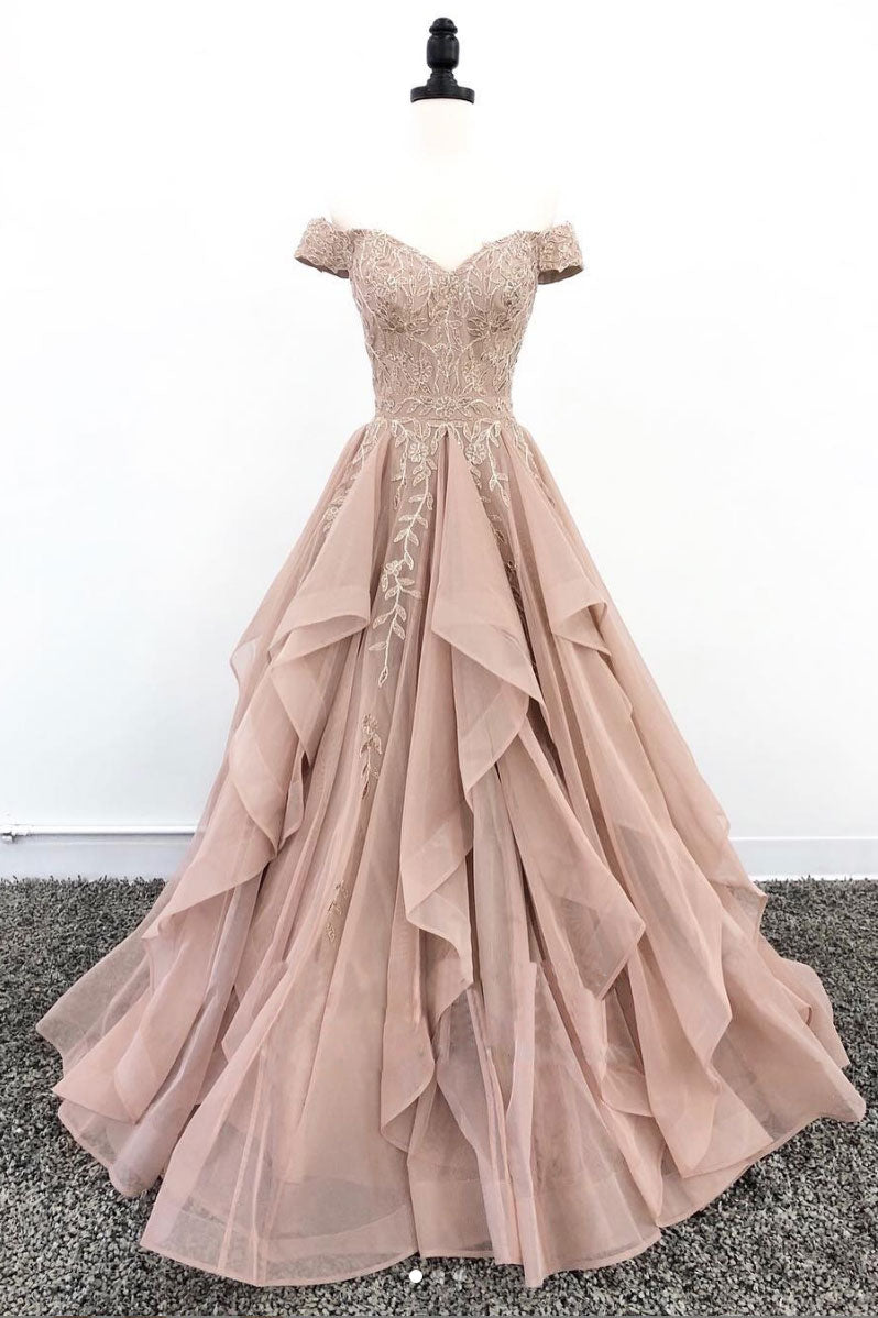 Elegant Off-Shoulder Lace Long Prom Dress Lace Evening Dress