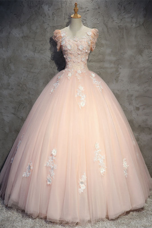 Pink Tulle Lace Long Prom Dress Pink Tulle Evening Dress