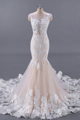 Unique Champagne Tulle Lace Long Prom Dress Unique Evening Dress