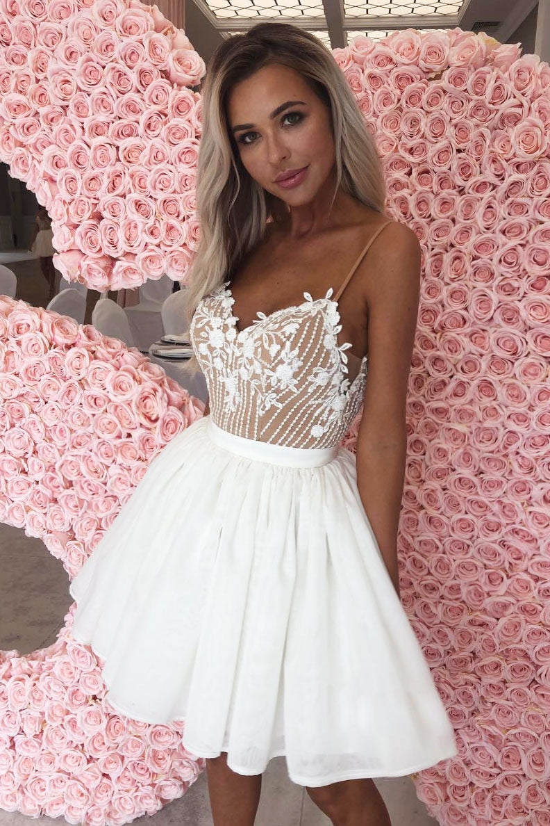 White Sweetheart Lace Short Prom Dress White Homecoming Dress