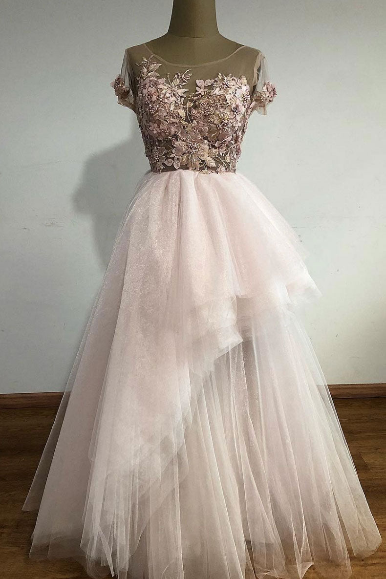 Unique Tulle Lace Long Prom Dress Tulle Lace Evening Dress