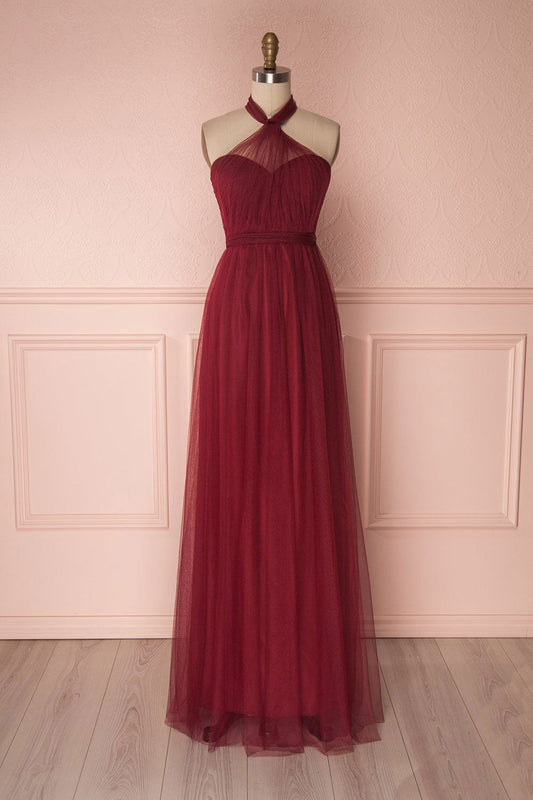 Burgundy Tulle Sweetheart Long Prom Dress Burgundy Evening Dress