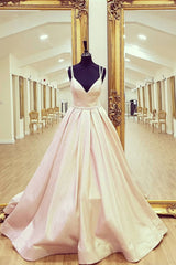 Champagne V-Neck Satin Long Prom Dress Evening Dress