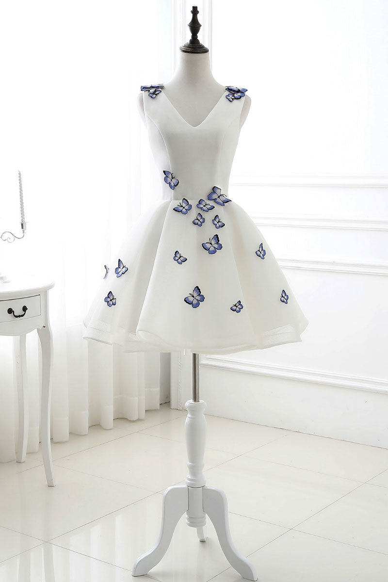 Cute White V-Neck Short Prom Dress White Homecoming Dress