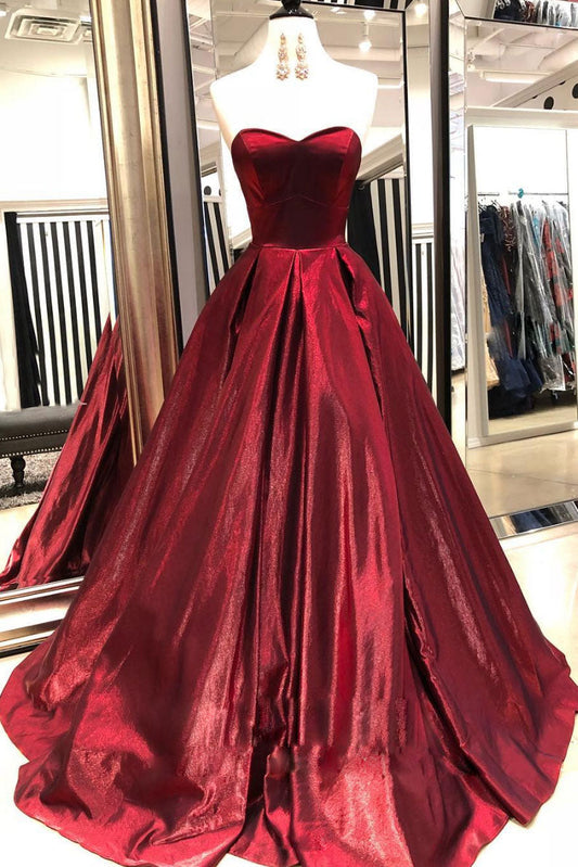 Simple Burgundy Satin Long Prom Dress Burgundy Evening Gown