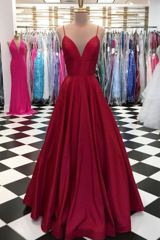 Simple V-Neck Burgundy Long Prom Dress Burgundy Evening Dress