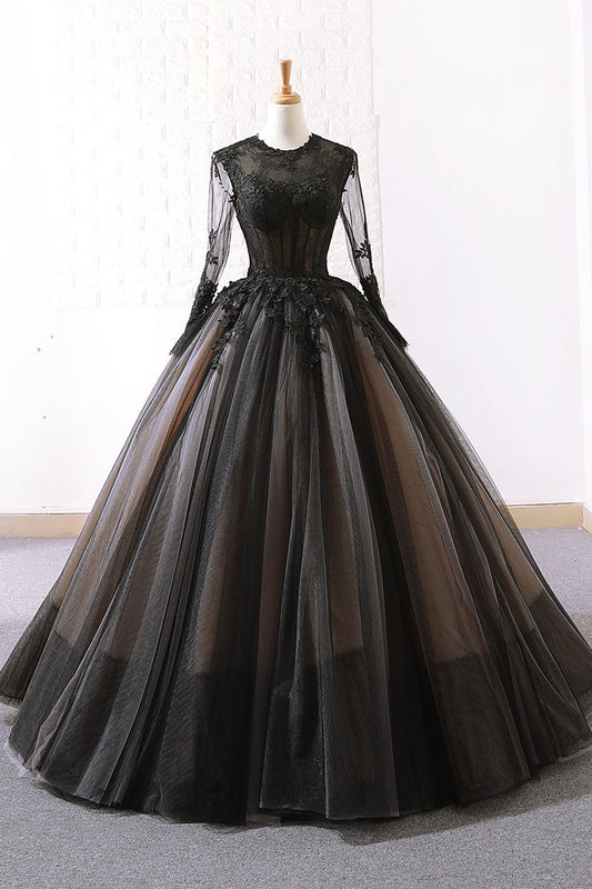 Black Tulle Lace Long Prom Dress Tulle Lace Evening Dress