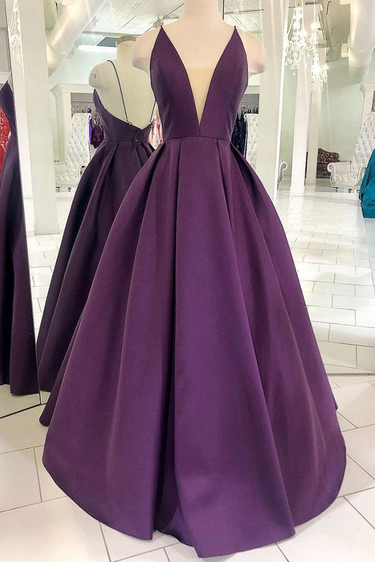 Purple Satin Long Prom Dress Simple Purple Evening Dress