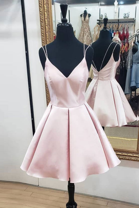 Pink V-Neck Short Prom Dress Pink Homecoming Dress