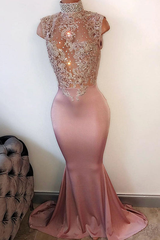 Pink Lace Sequin Mermaid Long Prom Dress Mermaid Long Evening Dress