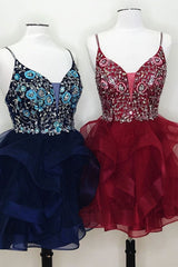 Unique V-Neck Tulle Lace Short Prom Dress Tulle Homecoming Dress